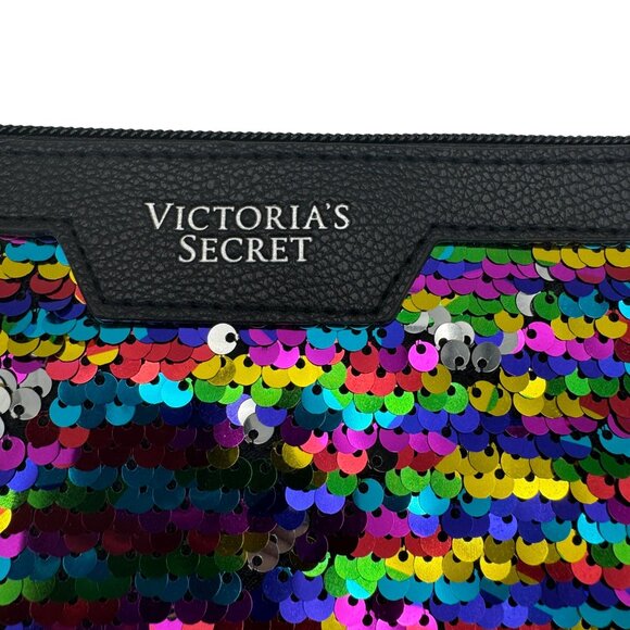 Victorias Secret Multicolor Sequin & Black Faux Leather Wristlet Clutch Bag - Picture 3 of 5